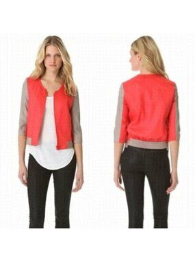 𝅺helmut Lang Red Tan Lambskin Linen-twill Bomber